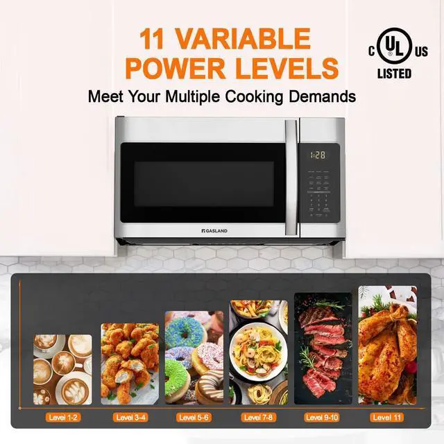 Alt view image 6 of 6 - GASLAND 30 Inch Over the Range Microwave Oven, 1.9 Cu.ft. Above Stove Microwave, 11 Power Levels, One Touch Cooking, 400 CFM,1000W, LED, Turntable, Sensor Cook, Over Stove Microwave, Stainless Steel