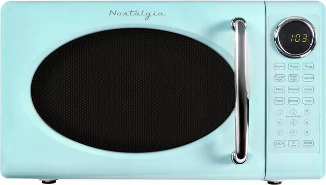 Main image of Nostalgia Retro Microwave Oven 0.7 Cu Ft, 700-Watt Countertop Size with Glass Turntable, Child Safety Lock, 8 Auto-Cook Programs, Digital Clock, Aqua