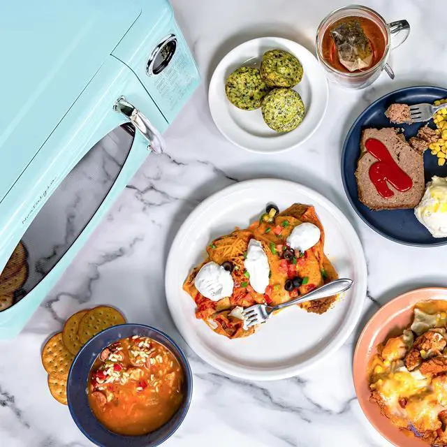 Alt view image 3 of 6 - Nostalgia Retro Microwave Oven 0.7 Cu Ft, 700-Watt Countertop Size with Glass Turntable, Child Safety Lock, 8 Auto-Cook Programs, Digital Clock, Aqua