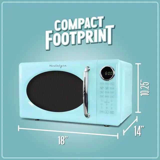 Alt view image 5 of 6 - Nostalgia Retro Microwave Oven 0.7 Cu Ft, 700-Watt Countertop Size with Glass Turntable, Child Safety Lock, 8 Auto-Cook Programs, Digital Clock, Aqua