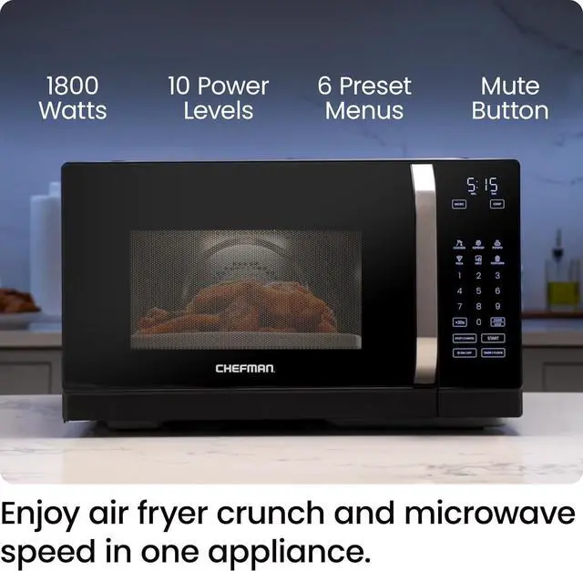 Alt view image 2 of 7 - Chefman MicroCrisp Countertop Microwave Oven and Convection Oven, with Integrated Crisper, Guided Touchscreen Interface, 10 Power Levels, Mute Function, and Eco Mode, 1800W and 0.8 Cu. Ft. - Black