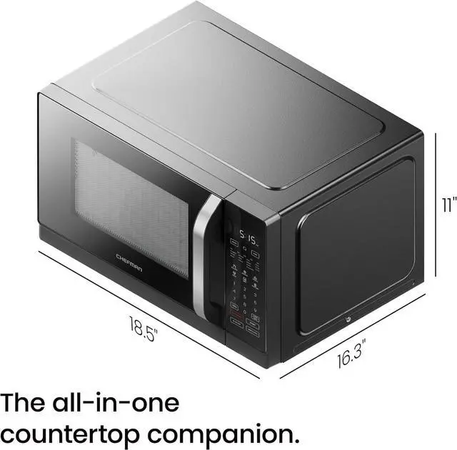 Alt view image 7 of 7 - Chefman MicroCrisp Countertop Microwave Oven and Convection Oven, with Integrated Crisper, Guided Touchscreen Interface, 10 Power Levels, Mute Function, and Eco Mode, 1800W and 0.8 Cu. Ft. - Black