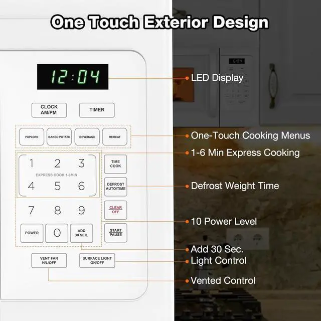 Alt view image 3 of 7 - ThermoMate 30" Over-the-Range Microwave Oven with 1.7 Cu. Ft. Capacity, 1000 Cooking Watts, One-Touch Cooking Options, 300 CFM, LED Lighting, White