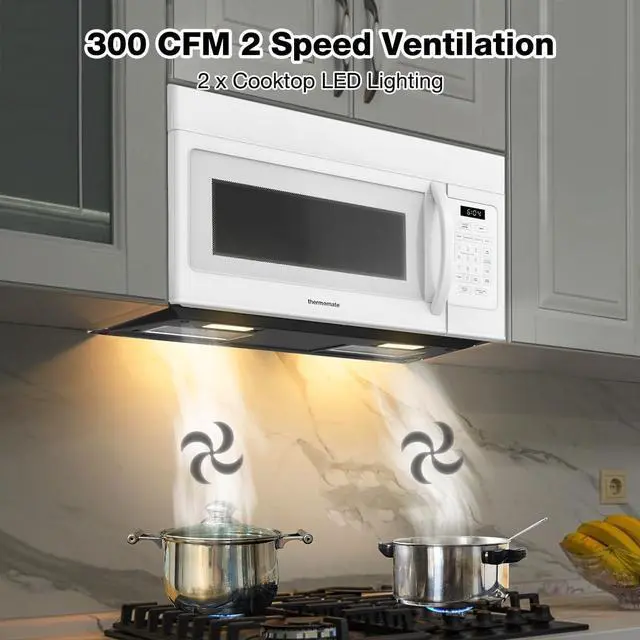 Alt view image 4 of 7 - ThermoMate 30" Over-the-Range Microwave Oven with 1.7 Cu. Ft. Capacity, 1000 Cooking Watts, One-Touch Cooking Options, 300 CFM, LED Lighting, White