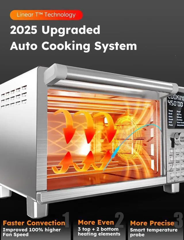 Alt view image 3 of 7 - Nuwave Bravo XL Pro Air Fryer Toaster Oven, Improved 100% Super Convection, Quicker & Crispier Results, 100 Presets, Multi-Layer Even Cooking, 50-500F, Smart Probe, PFAS Free, 30QT, Stainless Steel
