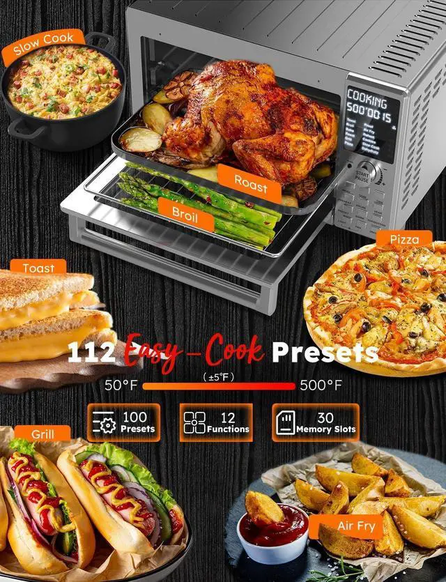 Alt view image 2 of 7 - Nuwave Bravo XL Pro Air Fryer Toaster Oven with Grill Combo, 2025 New Ultra-Fast Convection System, 35% Crispier, 2X More Even, 142 Presets, 50-500F, Smarter Probe, PFAS Free, 30QT, Stainless Steel