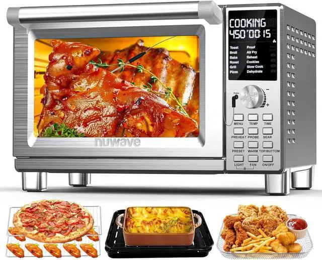 Main image of Nuwave Bravo Pro Smart Toaster Oven Countertop, True Air Fryer Combo w/Improved 100% Convection, 35% Crispier, 112 Presets, Customizable Pizza Zones, Integrated Probe, PFAS Free, 30QT, Stainless Steel