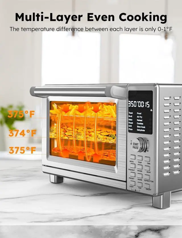 Alt view image 6 of 7 - Nuwave Bravo Pro Smart Toaster Oven Countertop, True Air Fryer Combo w/Improved 100% Convection, 35% Crispier, 112 Presets, Customizable Pizza Zones, Integrated Probe, PFAS Free, 30QT, Stainless Steel