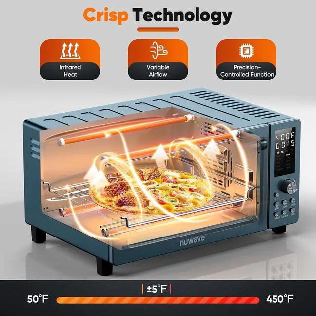 Alt view image 3 of 7 - Nuwave Bravo Pro Convection Air Fryer Toaster Oven Combo, 2025 New and Improved, 10-in-1, 50°-450°F Temp Controls, Quick & Even Crisp Technology, 21Qt Capacity, Cozy Blue, PFAS Free