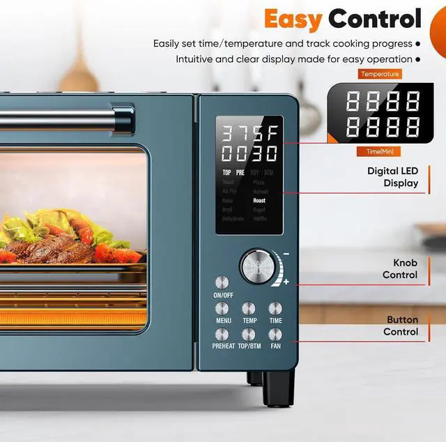 Alt view image 4 of 7 - Nuwave Bravo Pro Convection Air Fryer Toaster Oven Combo, 2025 New and Improved, 10-in-1, 50°-450°F Temp Controls, Quick & Even Crisp Technology, 21Qt Capacity, Cozy Blue, PFAS Free