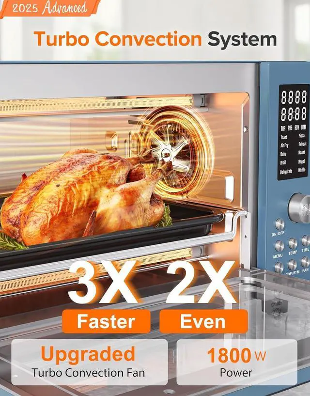 Alt view image 2 of 7 - Nuwave Bravo Pro Smart Air Fryer Toaster Oven Combo, Airfryer Convection Oven Countertop, 10-in-1 Functions with Quicker & Even Crisp Technology, 1800W, 50-450°F, PFAS-Free, 21QT, Cozy Blue