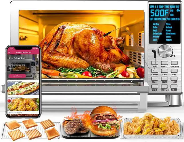 Main image of Nuwave Bravo XL Air Fryer Toaster Smart Oven, 12-in-1 Countertop Grill/Griddle Combo, 30-Qt XL Capacity, 50F-500F adjustable in precise 5F increments, Integrated Smart Thermometer, Linear T Technology