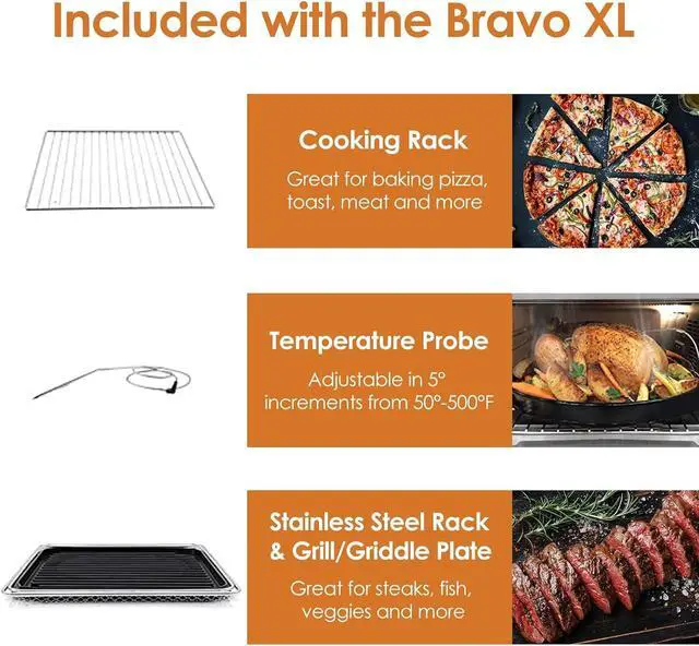 Alt view image 6 of 7 - Nuwave Bravo XL Air Fryer Toaster Smart Oven, 12-in-1 Countertop Grill/Griddle Combo, 30-Qt XL Capacity, 50F-500F adjustable in precise 5F increments, Integrated Smart Thermometer, Linear T Technology