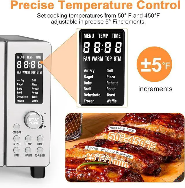 Alt view image 4 of 7 - Nuwave Bravo Air Fryer Toaster Smart Oven, 10-in-1 Countertop Convection, 1800 Watts, 21-Qt Capacity, 50°-450°F Temp Controls, Top and Bottom Heater Adjustments 0%-100%, PFAS Free, Stainless Steel