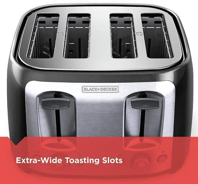 Alt view image 3 of 7 - BLACK+DECKER 4-Slice Toaster, Extra Wide Slots, 7 Shade Settings, 1400 Watts, Frozen and Bagel Buttons, Toast Shade Selector, Extra Lift