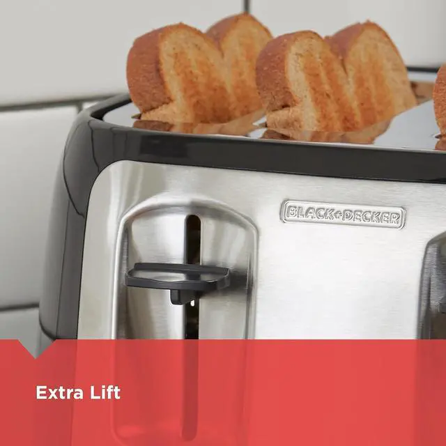 Alt view image 5 of 7 - BLACK+DECKER 4-Slice Toaster, Extra Wide Slots, 7 Shade Settings, 1400 Watts, Frozen and Bagel Buttons, Toast Shade Selector, Extra Lift