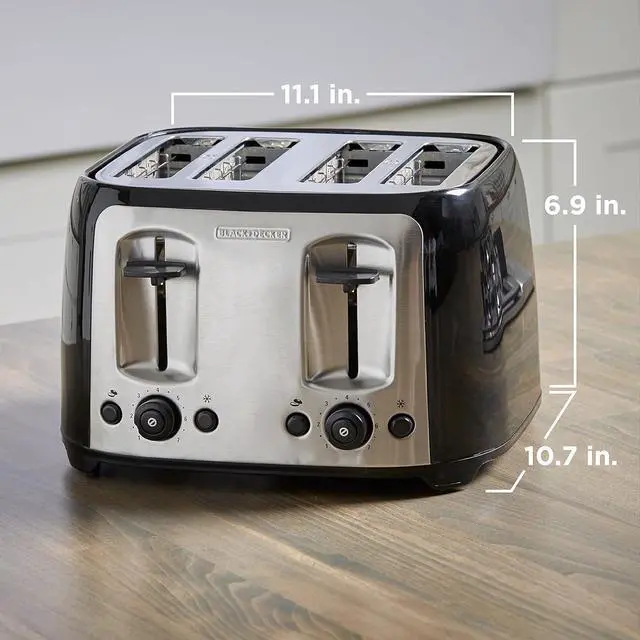 Alt view image 6 of 7 - BLACK+DECKER 4-Slice Toaster, Extra Wide Slots, 7 Shade Settings, 1400 Watts, Frozen and Bagel Buttons, Toast Shade Selector, Extra Lift