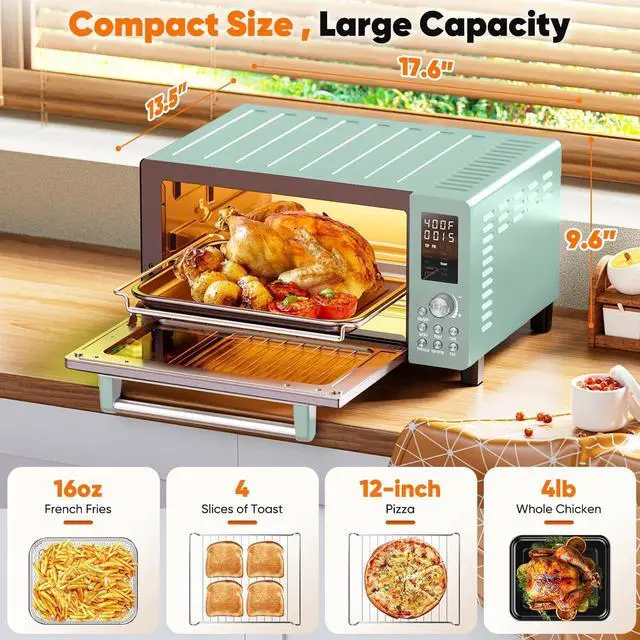 Alt view image 2 of 7 - Nuwave Bravo Pro Smart 21QT Toaster Oven Air Fryer Combo, Convection Oven Countertop, 10 functions all in 1, with even & quick crisp technology, 50-450°F, 1800W, Mint Green