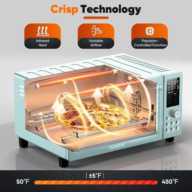 Alt view image 4 of 7 - Nuwave Bravo Pro Smart 21QT Toaster Oven Air Fryer Combo, Convection Oven Countertop, 10 functions all in 1, with even & quick crisp technology, 50-450°F, 1800W, Mint Green