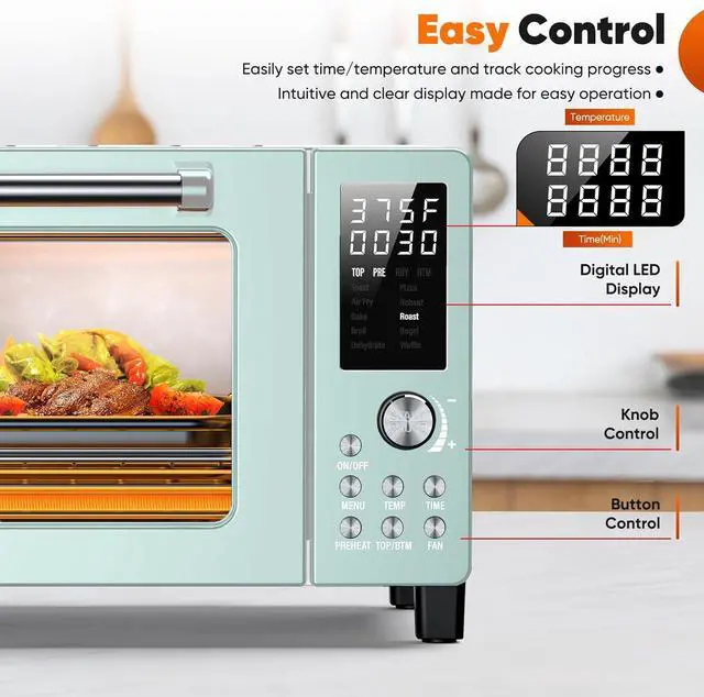 Alt view image 5 of 7 - Nuwave Bravo Pro Smart 21QT Toaster Oven Air Fryer Combo, Convection Oven Countertop, 10 functions all in 1, with even & quick crisp technology, 50-450°F, 1800W, Mint Green