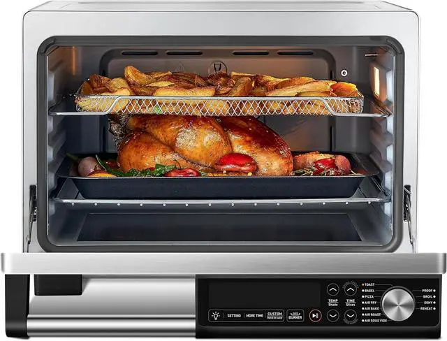 Main image of COSORI Ceramic Air Fryer Toaster Oven Combo, 11-in-1 Flat-Sealed Heating Elements for Easy Cleanup, Innovative Burner Function, 6 Accessories & Recipes, 26QT, Silver, Stainless Steel