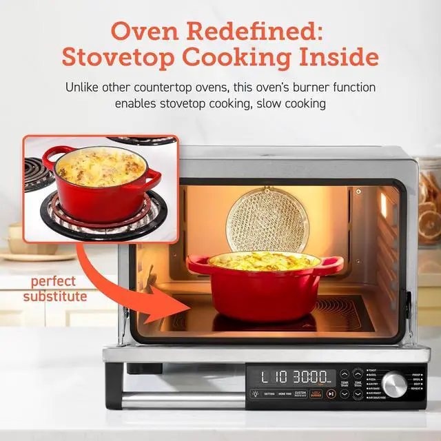 Alt view image 2 of 7 - COSORI Ceramic Air Fryer Toaster Oven Combo, 11-in-1 Flat-Sealed Heating Elements for Easy Cleanup, Innovative Burner Function, 6 Accessories & Recipes, 26QT, Silver, Stainless Steel
