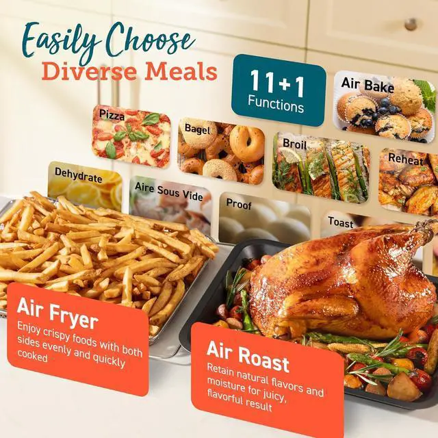 Alt view image 3 of 7 - COSORI Ceramic Air Fryer Toaster Oven Combo, 11-in-1 Flat-Sealed Heating Elements for Easy Cleanup, Innovative Burner Function, 6 Accessories & Recipes, 26QT, Silver, Stainless Steel