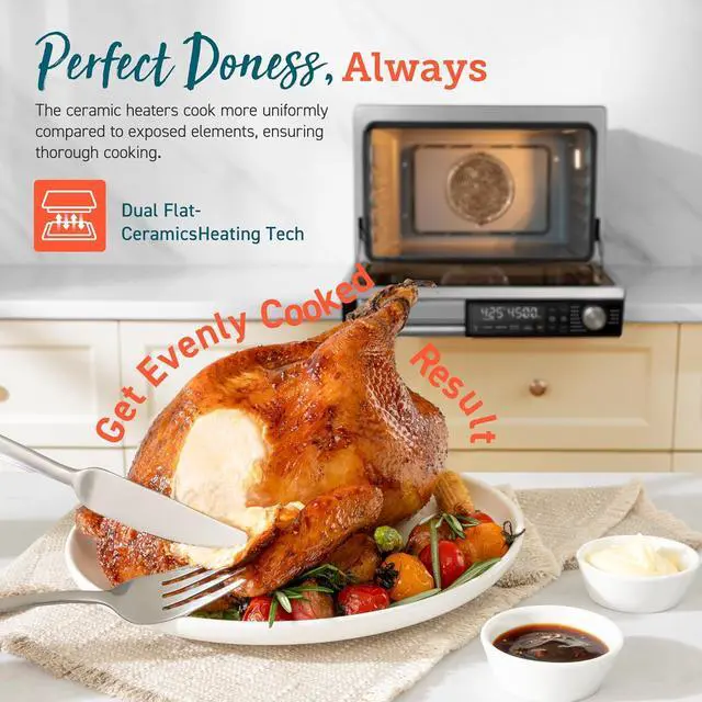 Alt view image 5 of 7 - COSORI Ceramic Air Fryer Toaster Oven Combo, 11-in-1 Flat-Sealed Heating Elements for Easy Cleanup, Innovative Burner Function, 6 Accessories & Recipes, 26QT, Silver, Stainless Steel