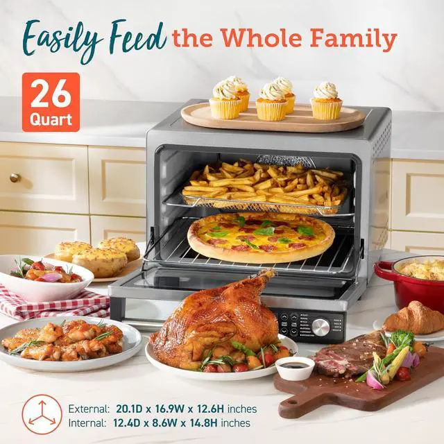 Alt view image 6 of 7 - COSORI Ceramic Air Fryer Toaster Oven Combo, 11-in-1 Flat-Sealed Heating Elements for Easy Cleanup, Innovative Burner Function, 6 Accessories & Recipes, 26QT, Silver, Stainless Steel