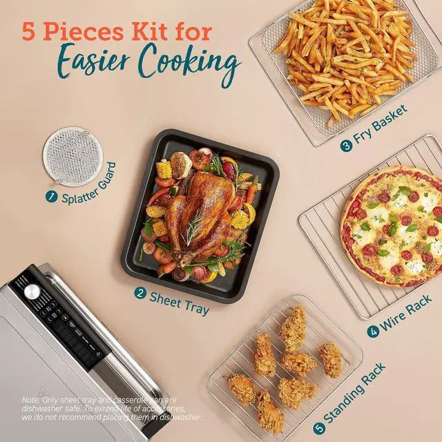 Alt view image 7 of 7 - COSORI Ceramic Air Fryer Toaster Oven Combo, 11-in-1 Flat-Sealed Heating Elements for Easy Cleanup, Innovative Burner Function, 6 Accessories & Recipes, 26QT, Silver, Stainless Steel