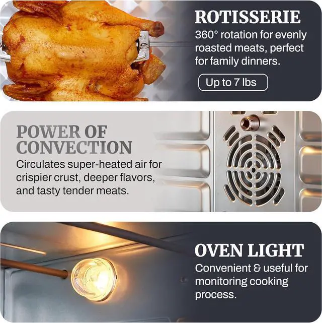 Alt view image 2 of 7 - Elite Gourmet ETO4524 45L Countertop Convection Toaster Oven, French Doors, Adjustable Temperature & Timer, Bake, Roast, Broil, Toast, Includes Baking Pan, Rack, Rotisserie, Stainless Steel