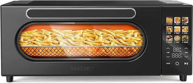 Main image of SEEDEEM 10-in-1 Air Convection Toaster Oven, 15L Convection Toaster Oven Cooker with Color LCD Display and Touch Screen, Toaster, Air Fryer, Dehydrate, 4 Accessories Included, 1800W, Black