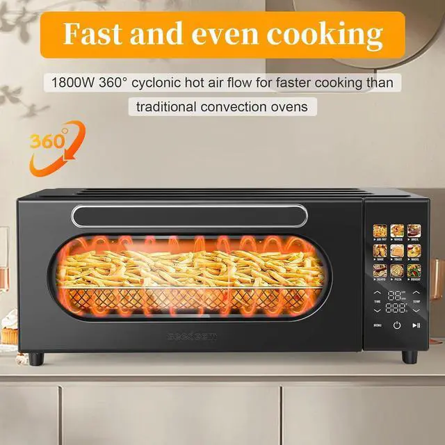 Alt view image 3 of 7 - SEEDEEM 10-in-1 Air Convection Toaster Oven, 15L Convection Toaster Oven Cooker with Color LCD Display and Touch Screen, Toaster, Air Fryer, Dehydrate, 4 Accessories Included, 1800W, Black