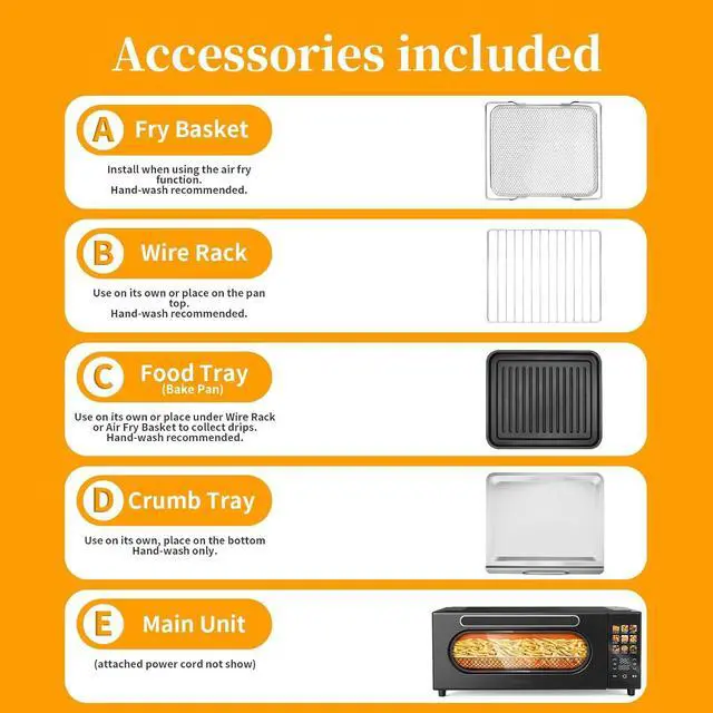Alt view image 6 of 7 - SEEDEEM 10-in-1 Air Convection Toaster Oven, 15L Convection Toaster Oven Cooker with Color LCD Display and Touch Screen, Toaster, Air Fryer, Dehydrate, 4 Accessories Included, 1800W, Black