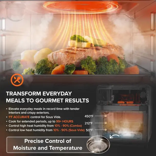 Alt view image 2 of 7 - Nuwave Combi Steam Oven, 16Qt All-in-One Stainless Steel Multi-Cooker: Air Fry, Toast, Steam, Sous Vide & More, Precise 50-450°F, Adjustable Moisture, 120 Presets, Programmable Memories, Easy to Clean
