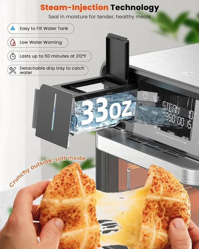 Alt view image 6 of 7 - Nuwave Combi Steam Oven, 16Qt All-in-One Stainless Steel Multi-Cooker: Air Fry, Toast, Steam, Sous Vide & More, Precise 50-450°F, Adjustable Moisture, 120 Presets, Programmable Memories, Easy to Clean