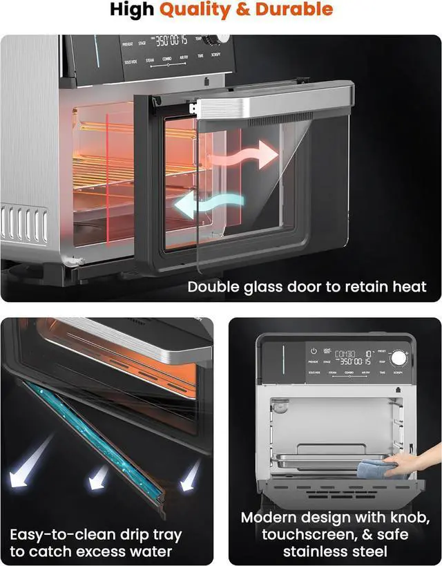 Alt view image 7 of 7 - Nuwave Combi Steam Oven, 16Qt All-in-One Stainless Steel Multi-Cooker: Air Fry, Toast, Steam, Sous Vide & More, Precise 50-450°F, Adjustable Moisture, 120 Presets, Programmable Memories, Easy to Clean