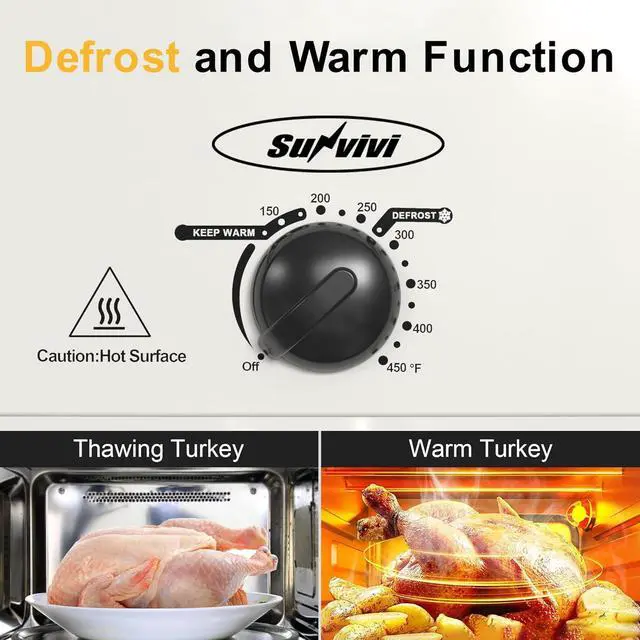 Alt view image 5 of 7 - Sunvivi Electric Roaster Oven with Self-Basting Lid, 14-Quart Turkey Roaster Oven with Removable Pan and Rack, Stainless Steel, White