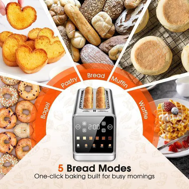 Alt view image 6 of 6 - 4-Slice Smart Toaster with Touch Screen | 1400W Fast Even Toast & Stainless Steel | 2x1.5" Extra-Wide Slots for Bagels | Memory Function, 6 Shade Settings