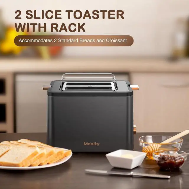 Alt view image 2 of 7 - Mecity Toaster 2 Slice Stainless Steel Body Timer, Bagel/Defrost/Reheat/Cancel Functions,Warming Rack, Removable Tray, 6 Browning Settings, Extra Wide Slots, Bread Toaster, 120V 800W Grey