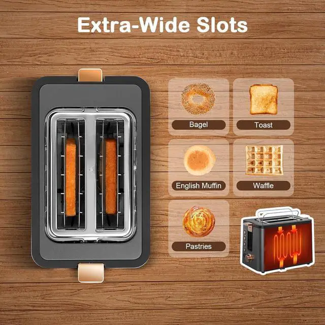 Alt view image 4 of 7 - Mecity Toaster 2 Slice Stainless Steel Body Timer, Bagel/Defrost/Reheat/Cancel Functions,Warming Rack, Removable Tray, 6 Browning Settings, Extra Wide Slots, Bread Toaster, 120V 800W Grey