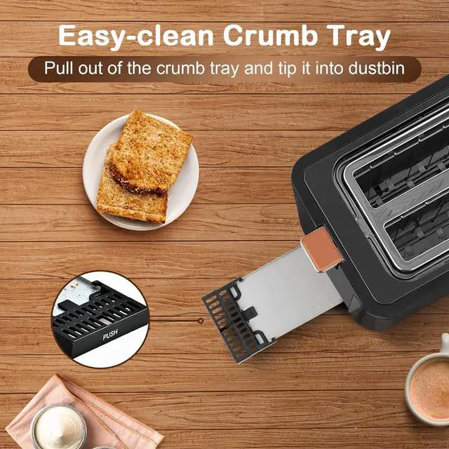 Alt view image 7 of 7 - Mecity Toaster 2 Slice Stainless Steel Body Timer, Bagel/Defrost/Reheat/Cancel Functions,Warming Rack, Removable Tray, 6 Browning Settings, Extra Wide Slots, Bread Toaster, 120V 800W Grey