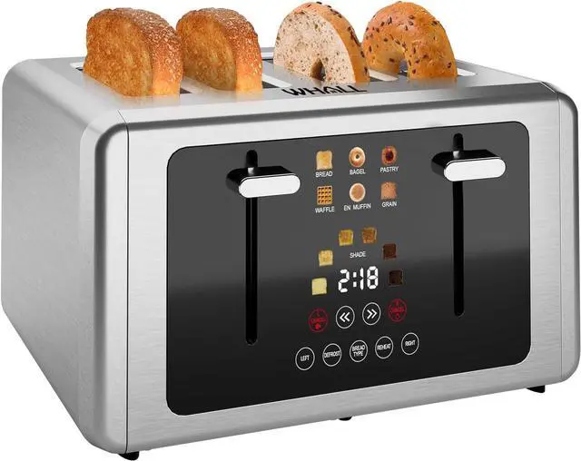 Main image of whall 4 Slice Touch Screen Toaster, Stainless Steel Toasters Digital Timer, Dual Control Panel Toasters6 Shade Settings6 Bread Types, Smart Wide Slots, Bagel, Cancel, Defrost,Stainless Steel
