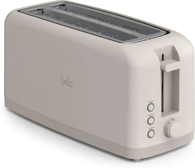 Main image of bella 4 Slice Slim Toaster, Fits-anywhere Kitchenware, 6 Setting Shade Control with Reheat & Cancel Buttons, Removable Crumb Tray, 10 Long Slot, Anti Jam & Auto Shutoff, 900 Watt, Oatmilk