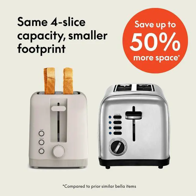 Alt view image 2 of 7 - bella 4 Slice Slim Toaster, Fits-anywhere Kitchenware, 6 Setting Shade Control with Reheat & Cancel Buttons, Removable Crumb Tray, 10 Long Slot, Anti Jam & Auto Shutoff, 900 Watt, Oatmilk