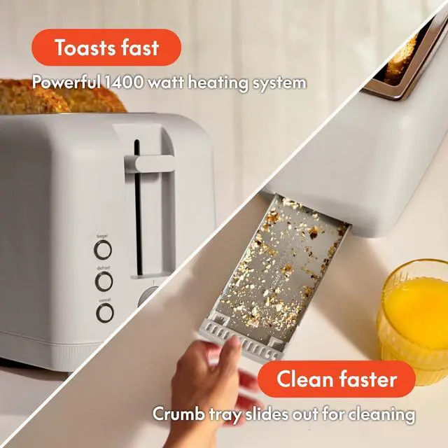 Alt view image 4 of 7 - bella 4 Slice Slim Toaster, Fits-anywhere Kitchenware, 6 Setting Shade Control with Reheat & Cancel Buttons, Removable Crumb Tray, 10 Long Slot, Anti Jam & Auto Shutoff, 900 Watt, Oatmilk