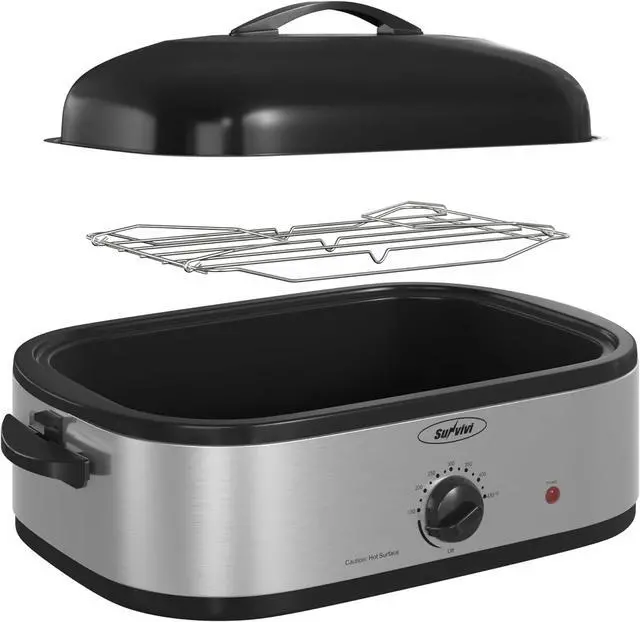 Main image of Sunvivi 14-Quart Electric Roaster Oven with Self-Basting Lid, Turkey Roaster Oven with Rack, Stainless Steel, Silver
