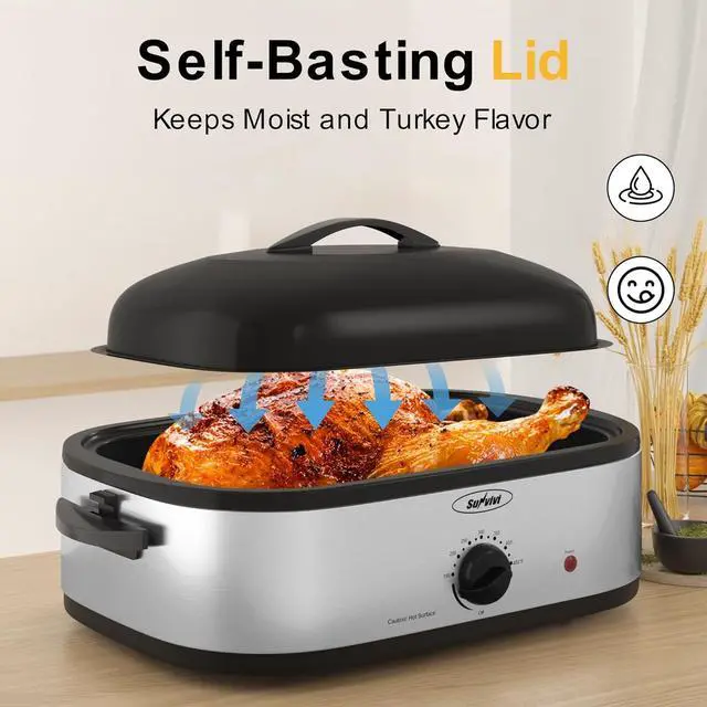 Alt view image 3 of 6 - Sunvivi 14-Quart Electric Roaster Oven with Self-Basting Lid, Turkey Roaster Oven with Rack, Stainless Steel, Silver