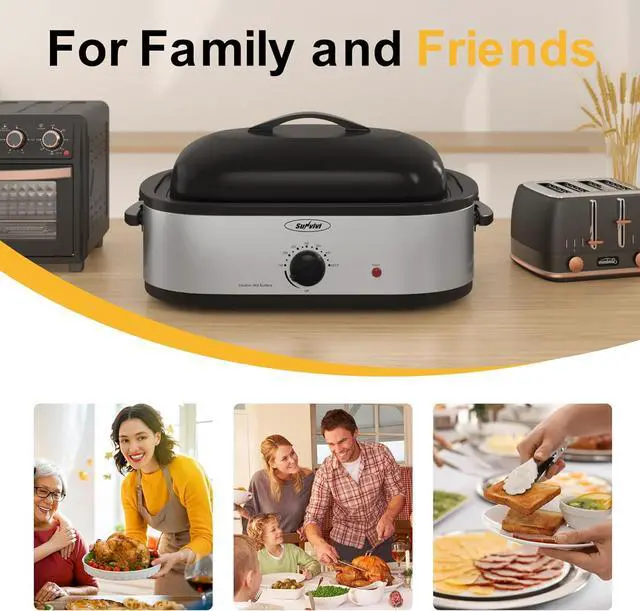 Alt view image 5 of 6 - Sunvivi 14-Quart Electric Roaster Oven with Self-Basting Lid, Turkey Roaster Oven with Rack, Stainless Steel, Silver