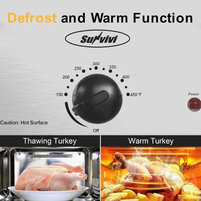 Alt view image 6 of 6 - Sunvivi 14-Quart Electric Roaster Oven with Self-Basting Lid, Turkey Roaster Oven with Rack, Stainless Steel, Silver